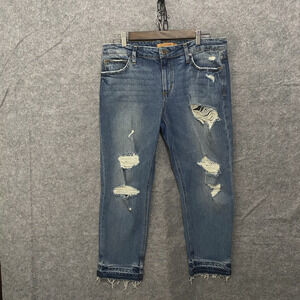 Joe's Crop Jeans Sz 32 Blue Distressed Raw Hem Billie Boyfriend Slim - SIZE NOTE